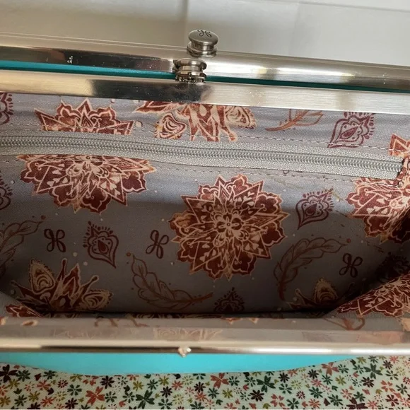 HOBO Leather Lauren Clutch in a Light Aqua,Turquoise Blue with Dust Bag - Picture 5 of 10